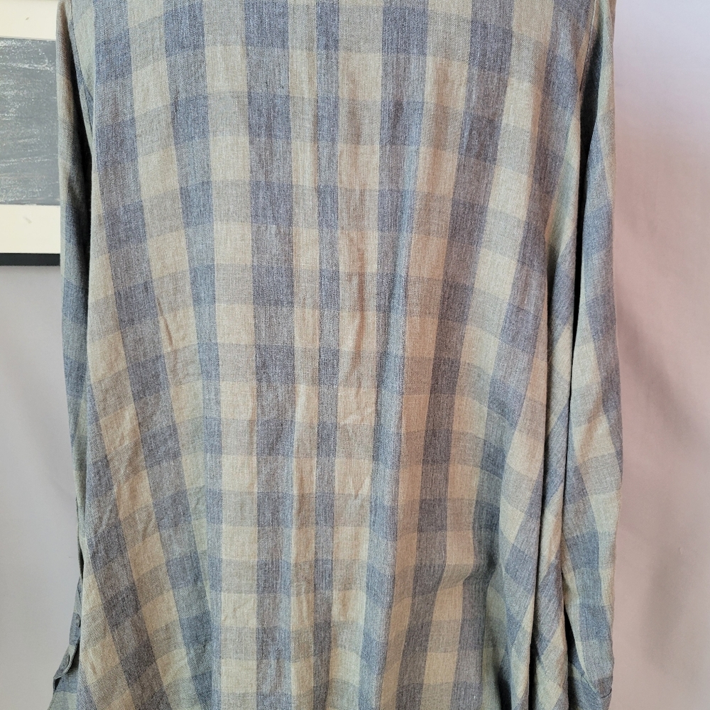 Hana San Oviv Khaki Check Button Up Shirt 38 6/8 M - Picture 10 of 14